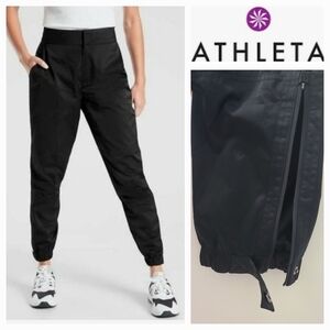 Athleta Radiant Joggers Shiny Black Zipper & Snap Hem Sz 16 NWT